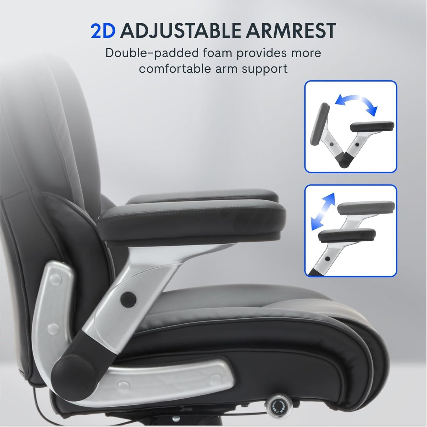 600lbs Big and Tall Office Chair with Flip Arms, Wide Plus Size Chair with Adjustable Lumbar Support for Heavy People, Ergonomic Chair with Breathable Leather, Quiet Rubber Wheels, Black