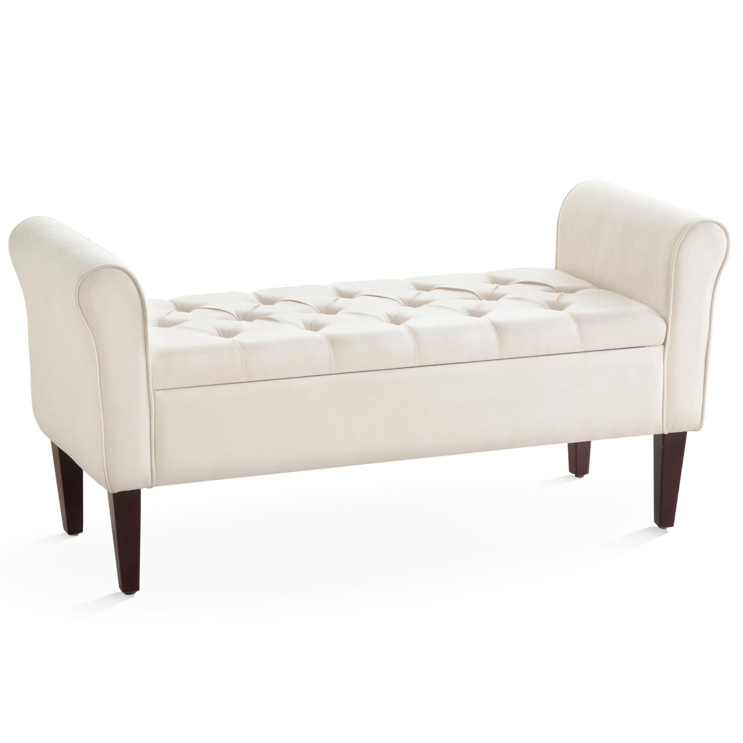 HUIMO 48" Arm Storage Ottoman with 7.5-inch Solid Wood Legs, Storage Bench, Upholstered Window Sitting Bench for Bedroom,End of Bed Bench Indoor, Livingroom, Entryway (Beige)