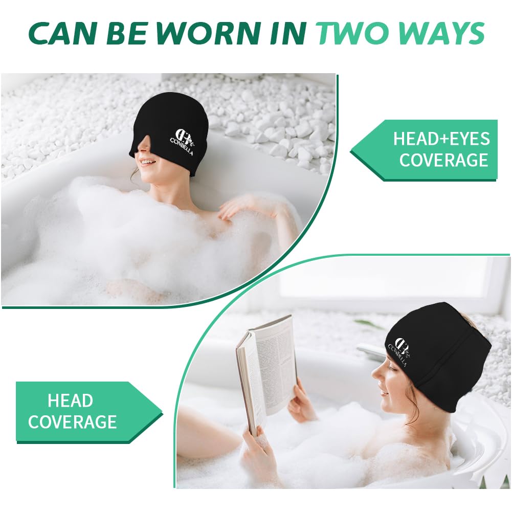 Migraine Relief Cap, Soothing Headache Ice Face Mask Products, Hot and Cold Therapy, Migraine Headache Relief Cap for Migraine, Sinus, Puffy Eyes, Tension, Stress and Hangover (Black+Green)