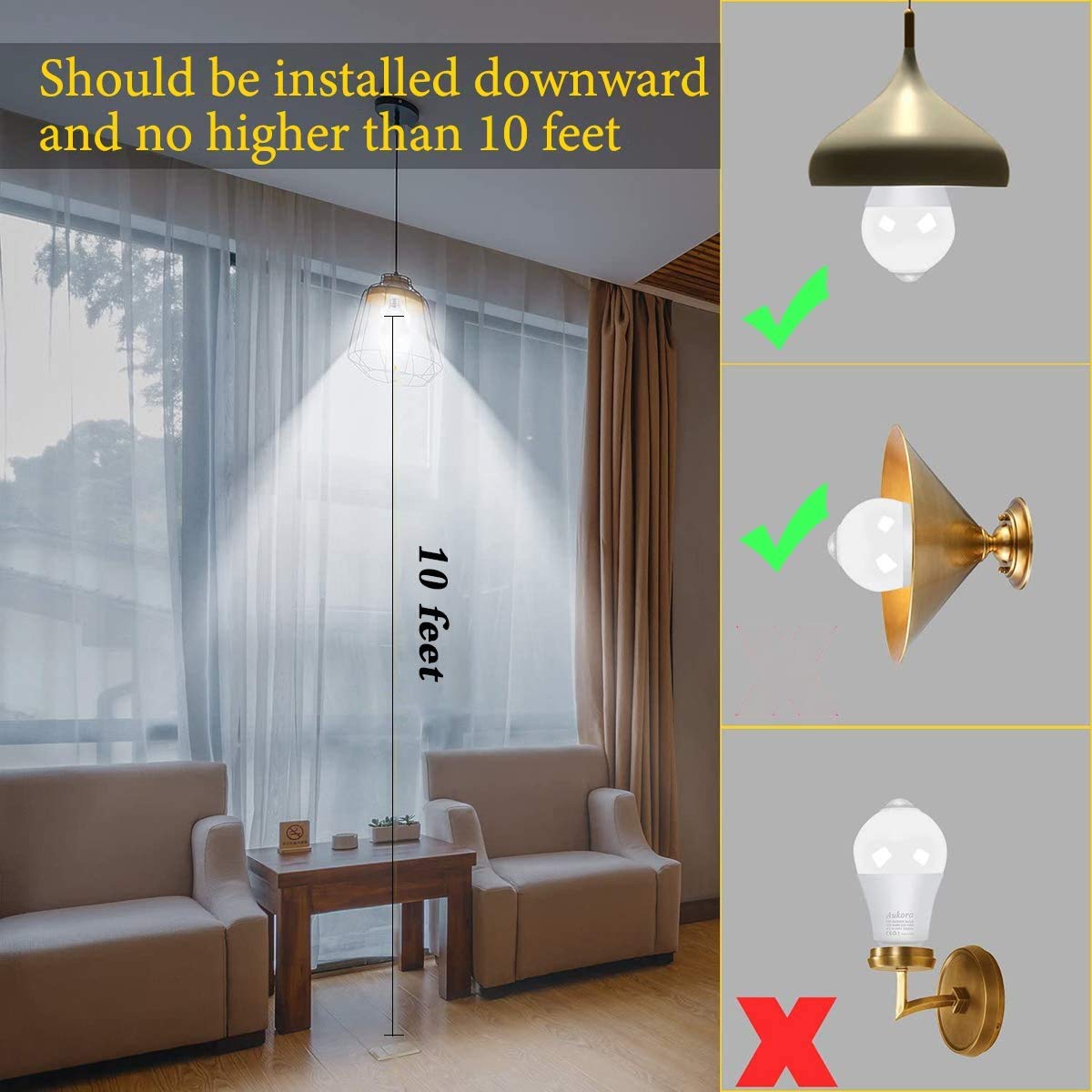 Motion Sensor Light Bulbs, Aukora 12W (100-Watt Equivalent) E26 Motion Activated Dusk to Dawn Security Light Bulb Outdoor/Indoor for Front Door Porch Garage Basement Hallway Closet(Cold White 1 Pack)