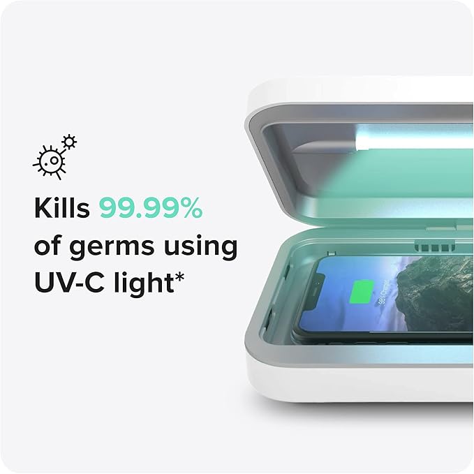 PhoneSoap 3 UV Cell Phone Sanitizer & Dual Universal Cell Phone Charger Box | Patented & Clinically Proven 360-Degree UV-C Light Sanitizer | Disinfects and Charges All Phones (Silver)