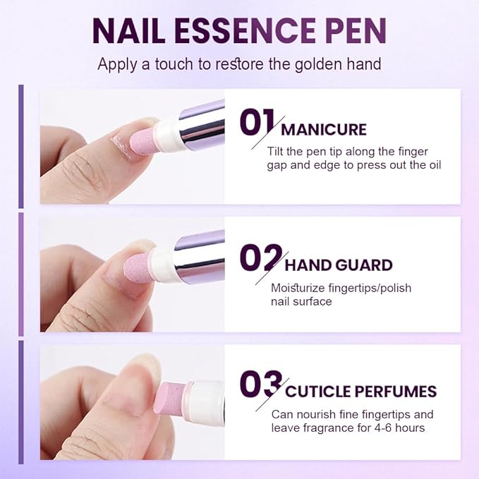 Yilia 3-in-1 Nail Care Pen, Cuticle Oil Pen & Pusher with Ceramic Tip, Moisturizes, Strengthens & Brightens Nails (3 Pack)