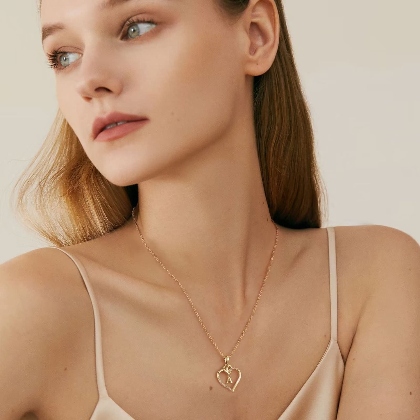 STORUP Heart Initial Necklaces for Women, 14K Gold Plated Heart Initial A Pendant Necklace Gift Dainty Heart Necklaces for Women Jewelry Birthday Gifts for Women Her Mom Wife
