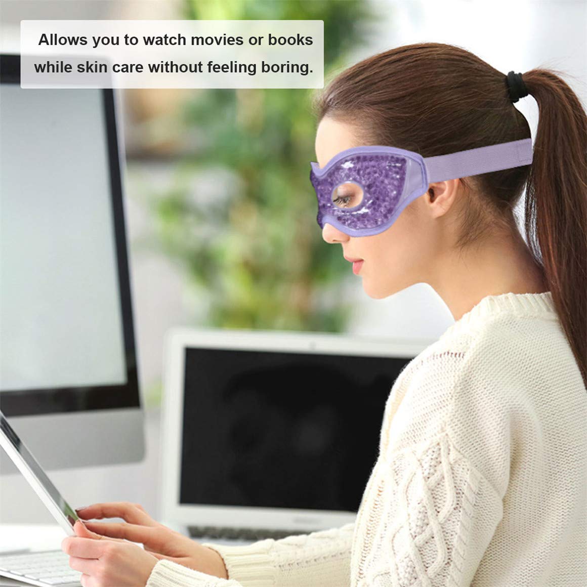 Ruzzut Cooling Gel Eye Mask with Eye Holes, 2 PCS Cold Eye Packs for Puffiness & Swelling, Reusable Hot Cold Compress Heat Ice Gel Pack, Purple and Pink