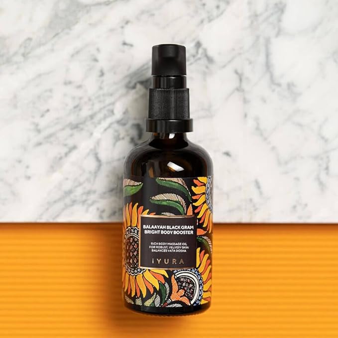 iYURA Balaayah Black Gram Bright Body Booster Oil | Ayurvedic Massage & Moisturizing Body Oil | Luxurious, Fast-Absorbing & Non-Sticky | 3.38 fl oz