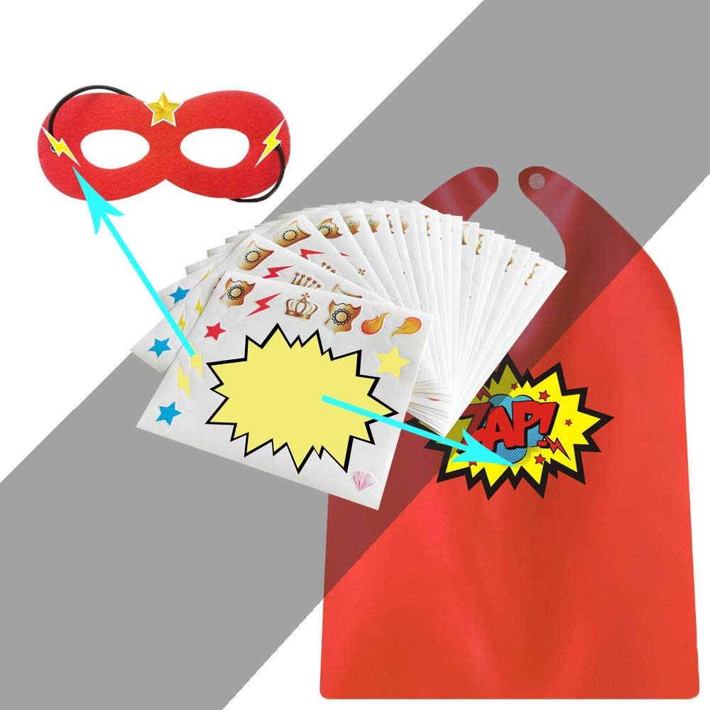 Kidsfere Superhero Capes and Masks for Kids Boys Girls 24 sets with Stickers Decoration for Super hero themed Birthday Party or Class Activity