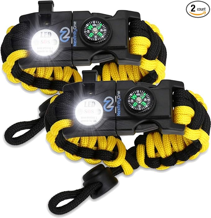 Nexfinity One Survival Paracord Bracelet - Tactical Emergency Gear Kit with SOS LED Light, 550 Grade, Adjustable, Multitoo...