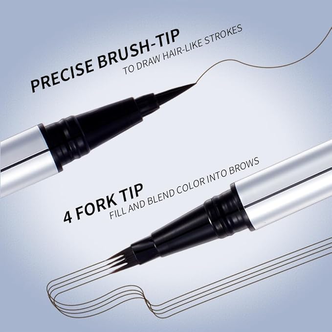 Dual-Ended Microblading Eyebrow Pencil for Women, 2 in 1 Liquid Eyebrow Pencil with Microblading Pen, Shaped Fill HairLike Waterproof Lasting Eyebrows(03 DARK BROWN)