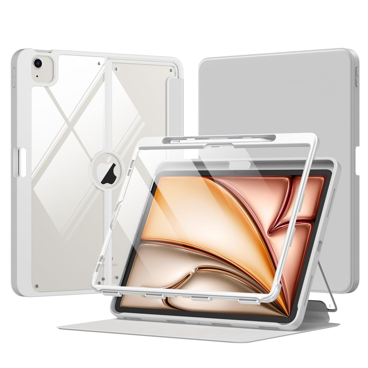 Moko For Ipad Air 13 Inch Case M3 2025 & M2 2024 With Pencil Holder, Ipad Air 13 Case [Built-In Screen Protector] With Clear Bac