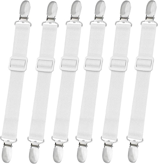 10 pcs Adjustable Bed Sheet Straps,Bed Sheet Clips, Elastic Bed Fitted Sheet Holder from 14 to 47 Inch,Couch/Sofa Cover Straps,Sheet Fastener Suspenders,Fitted Sheet Straps Clips,White