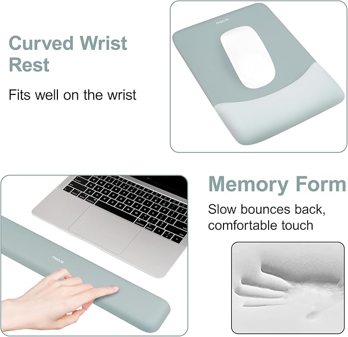 MOSISO Wrist Rest Support for Mouse Pad&Keyboard Set, Rectangular Ergonomic Mousepad Non-Slip Base Home/Office Pain Relief&Easy Typing Pad with Neoprene Cloth&Raised Silicone Lining, Powder Blue