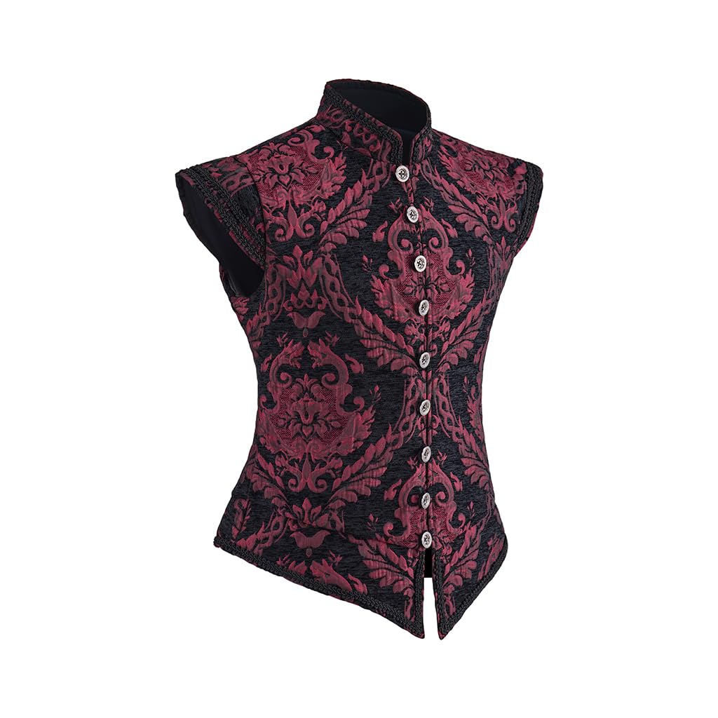 CosplayDiy Mens Tudor Vest Victorian Suit Vest Tudor Jerkin Gothic Steampunk Waistcoat Red and Black S