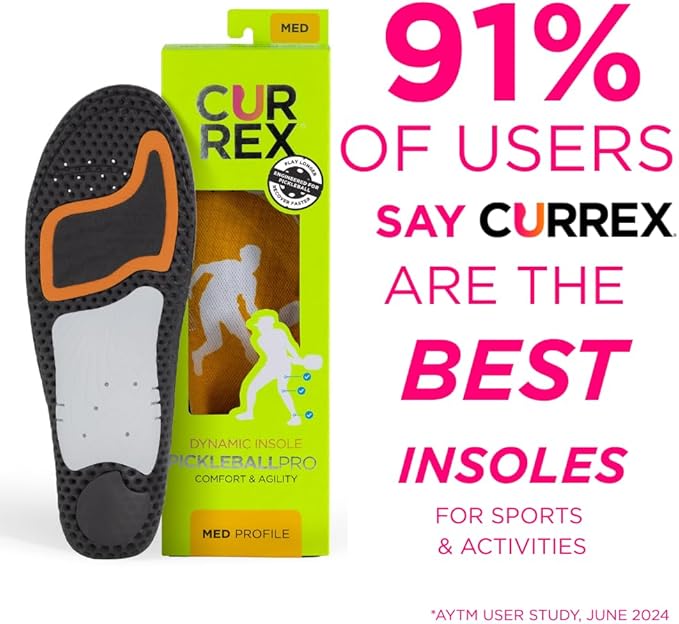 CURREX PICKLEBALLPRO Insoles for Pickleball Shoes – Arch Support Inserts w/Super Grip Surface & Premium Heel Cushioning, Helps Improve Foot Stability – for Men & Women– Medium Arch, Medium