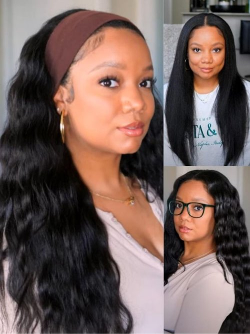 Beauty Forever EasiContour V Part Wigs Human Hair Yaki Straight Upgrade U Part Wigs Glueless Full Head Clip In Half Wig V Shape Drawstring Wigs No Leave Out Natural Color 150% Density 16inch