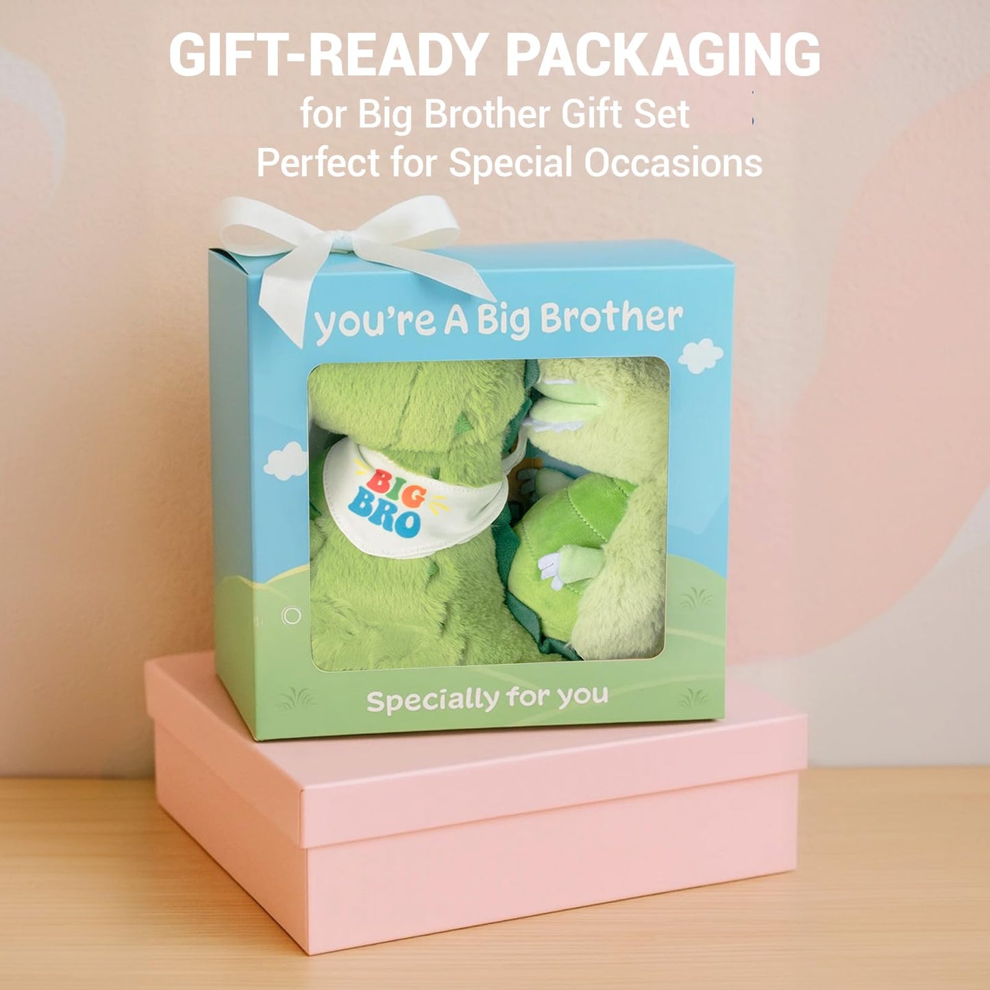 JAJOAGIA Big Brother Gift for Boy for Older Siblings of New Baby Includes Plush Dinosaur with Storybook, Ideal Birthday & Special Occasion Gift for Boys (Big Brother/Little Brother)