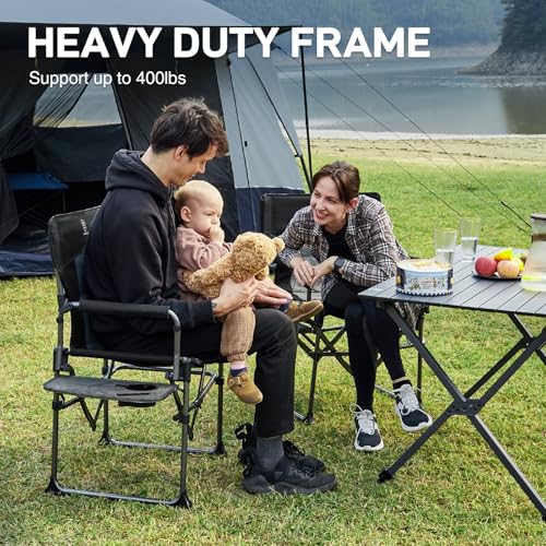 EVER ADVANCED Camping Directors' Chair with Side Table, Portable Folding with Compact Size, Heavy Duty Lawn Chair with Poc...