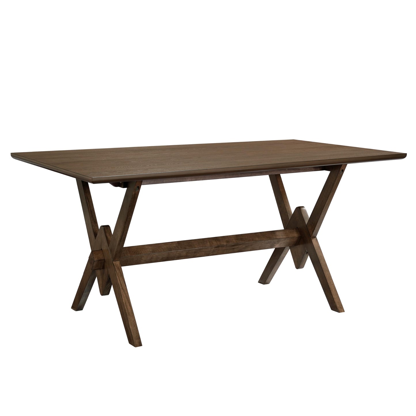 Merax Farmhouse Dining Table for 6, 63 Inch Rectangular Wooden Kitchen Table with Double V Base, Rustic Dining Table with Engineered Wood Top and Solid Wood Legs, Walnut