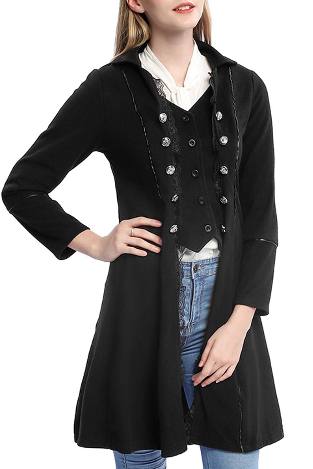 VNVNE Women's Gothic Steampunk Corset Halloween Costume Coat Victorian Tailcoat Jacket（M,Black）