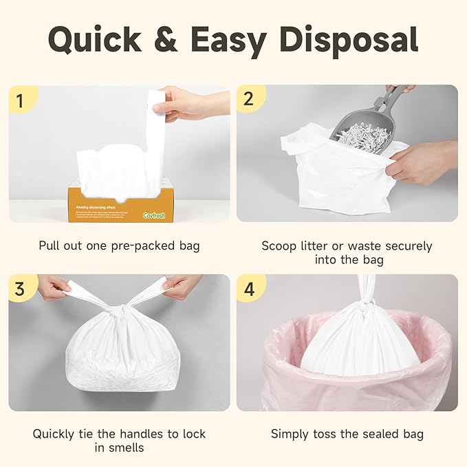 Odor-Sealing Dog Poop Bags with Handles 100 Count Pet Waste Bags, Large Capacity & Unscented Poop Bags for Dogs or Cat Litter, Conceals Smell & Mess (White)
