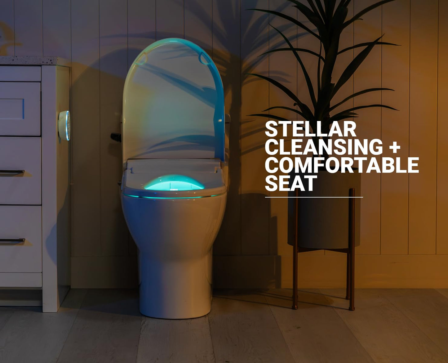 BidetKing Crown Elongated Bidet Toilet Seat, Endless Warm Water, Strong Spray, Backlit Remote, Multi-color LED, Ultra Slim, Stainless Steel Nozzle, Sittable Lid, 3 Year Warranty