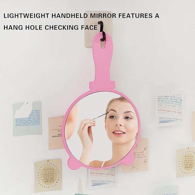 Compact Hand Mirror 2 Pcs – High-Definition Glass, Men or Women Salon Hairdressing Barber Hand Mirrors with Handle, Mini Mirror for Purse, Travel and Present (Pink, 5.91" L x 9.84" W (Cat Ears))