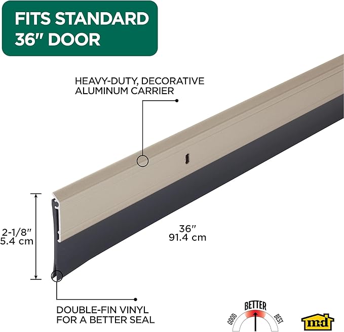 M-D Building Products 48996 All-Season Door Sweep, Heavy Duty Aluminum and Vinyl, Ideal for Residential & Commercial Use, Easy Installation, Ensure Comfort and Save Energy (36 Inch, Satin Nickel)