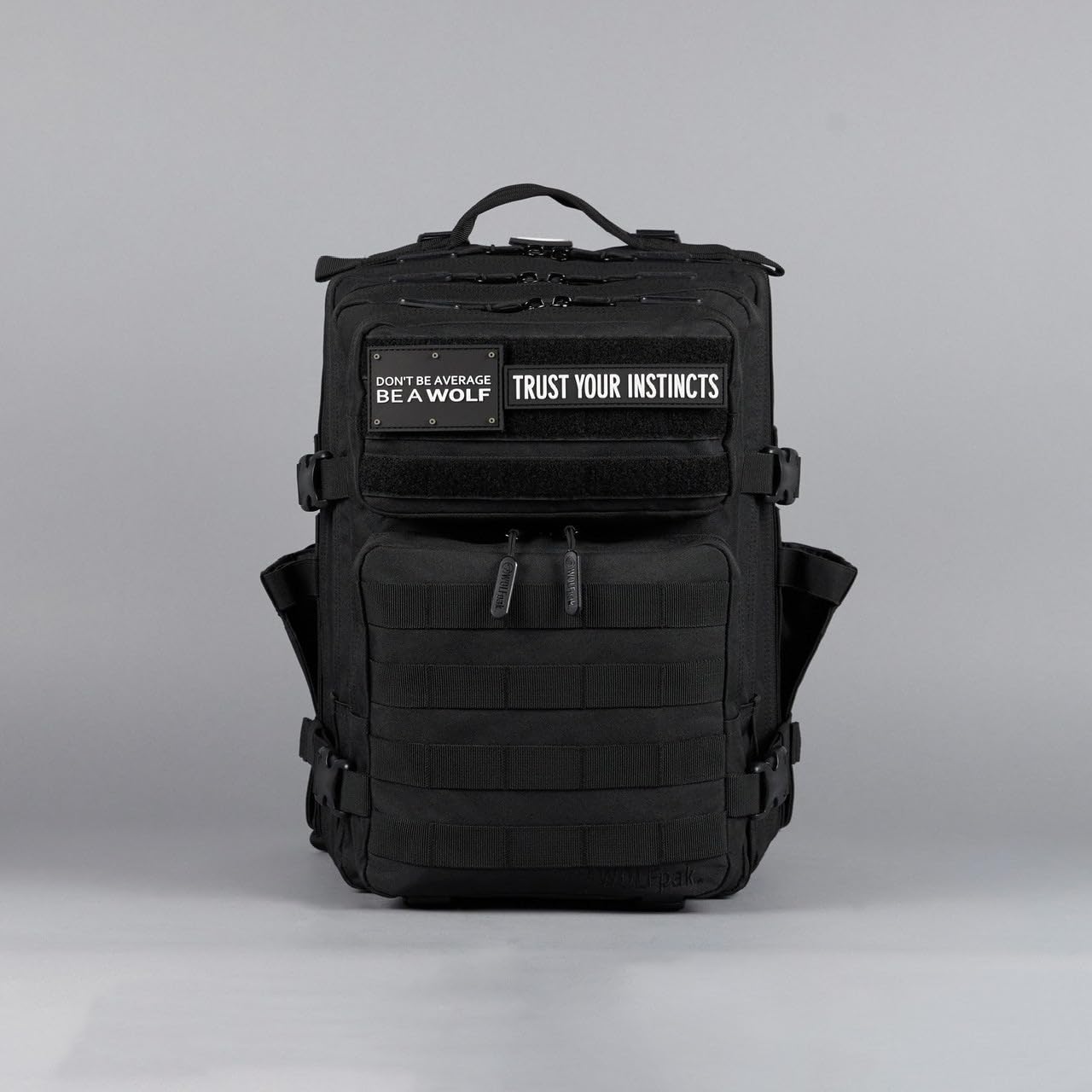 WOLFpak 25L Tactical Gym Backpack (Alpha Black) Durable 1000D Waterproof Oxford Material with MOLLE Webbing, Laptop Pocket & Dual Cup Holders