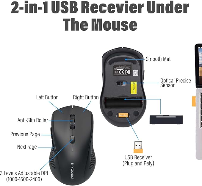 Wireless Keyboard and Mouse Combo,Silent Soft Touch Quiet Keyboard Less Noise 90%,Ergonomic with Wrist Rest,2.4GHz 104 Keys Full Size,2400 DPI Mouse,for PC Computer/Laptop/Mac Air/Mini/Pro