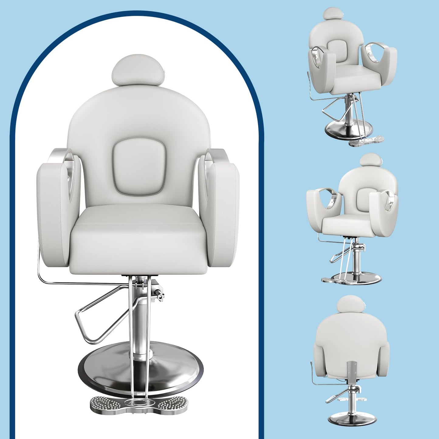 PeakPursuit Reclining Barber Chair, 360° Swivel Hydraulic Styling Chair with Heavy Duty Hydraulic Pump for Hair Stylist Barbershop Home Spa Shampoo, Grey