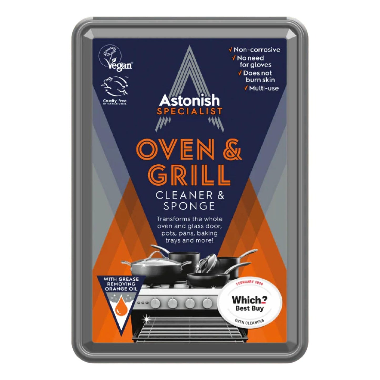 Astonish Specialist Oven & Grill Cleaner & Sponge, 250g – Powerful Degreasing Paste with Orange Oil, Restores Shine Without Harsh Chemicals – For Ovens, Grills, Racks & Toughened Glass