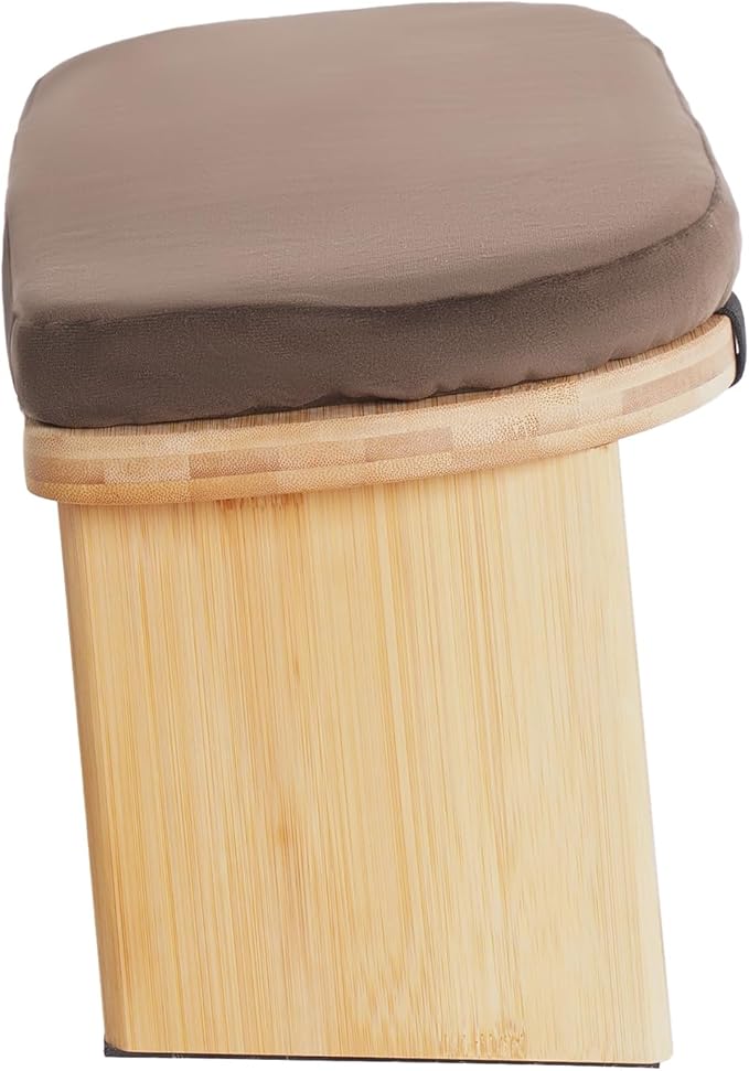 Folding Bamboo Meditation Stool, Meditation Bench with Velvet Cushion & Carry Bag, Travel Meditations Seat, Comfortable Folding Kneeling Stool Chair for Mindfulness, Zen Practice Coffee