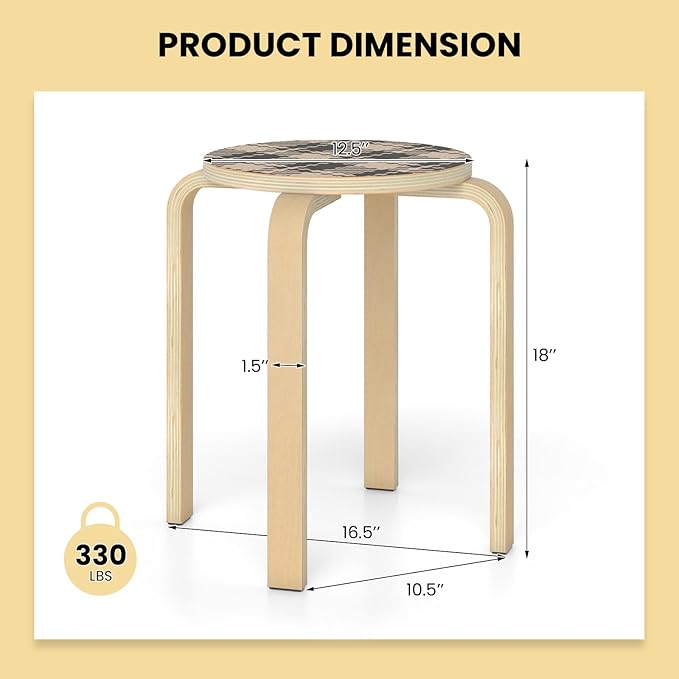 Giantex Stackable Stools Set of 4, 18" Round Stacking Backless Nesting Stools, School Chairs, Flexible Seating for Classroom Elementary, Students, Adults, Kitchen, Dining Room (Natural & Black)