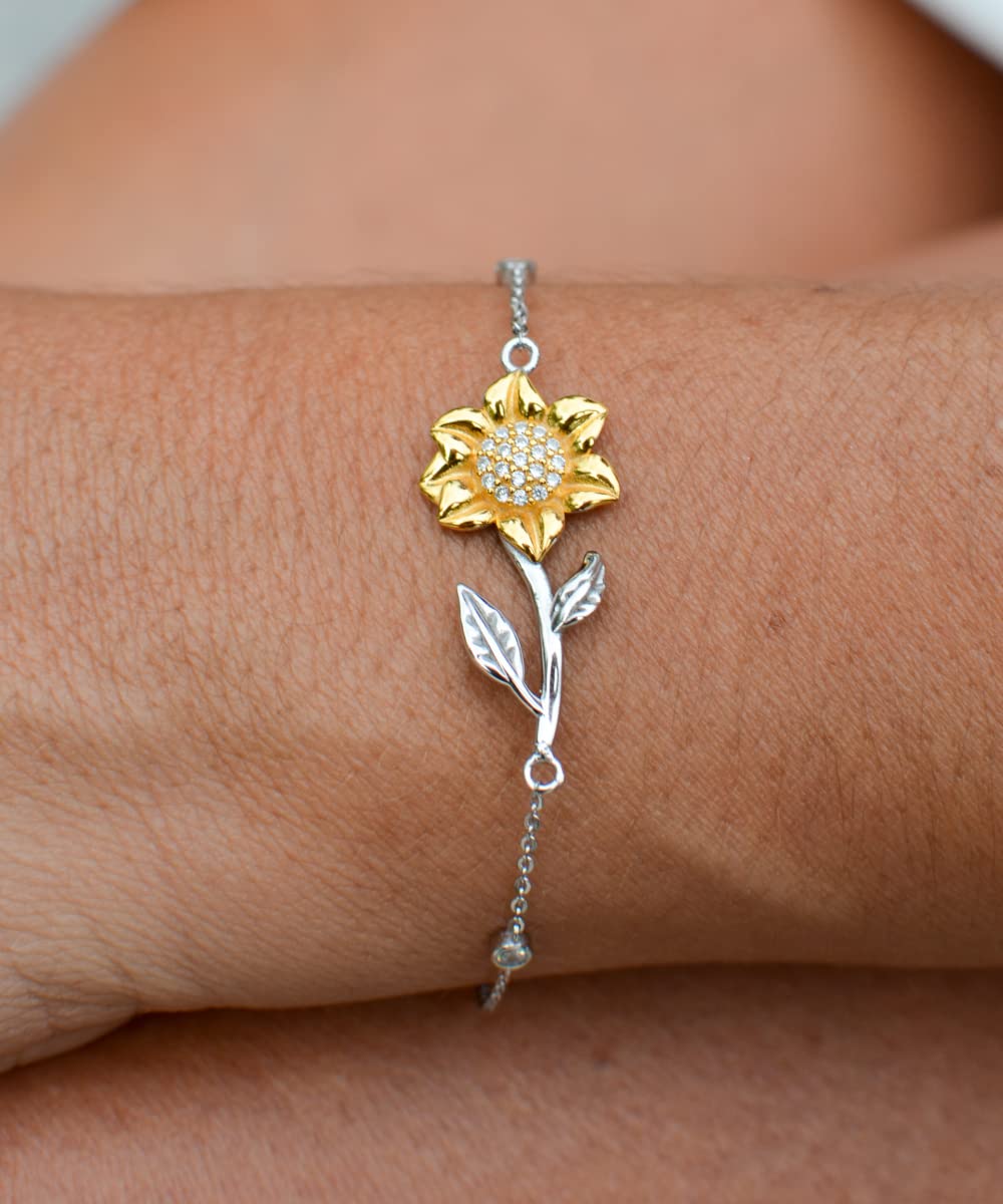To My Son’s Girlfriend Gift, Sterling Silver and CZ Jeweled Sunflower Bracelet Gift for Son’s Girlfriend