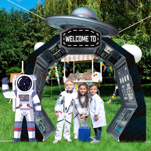 3Pcs Outer Space Porch Banner Space Birthday Party Decorations Spaceship Hanging Banner Astronaut Planet Door Covers Backd...