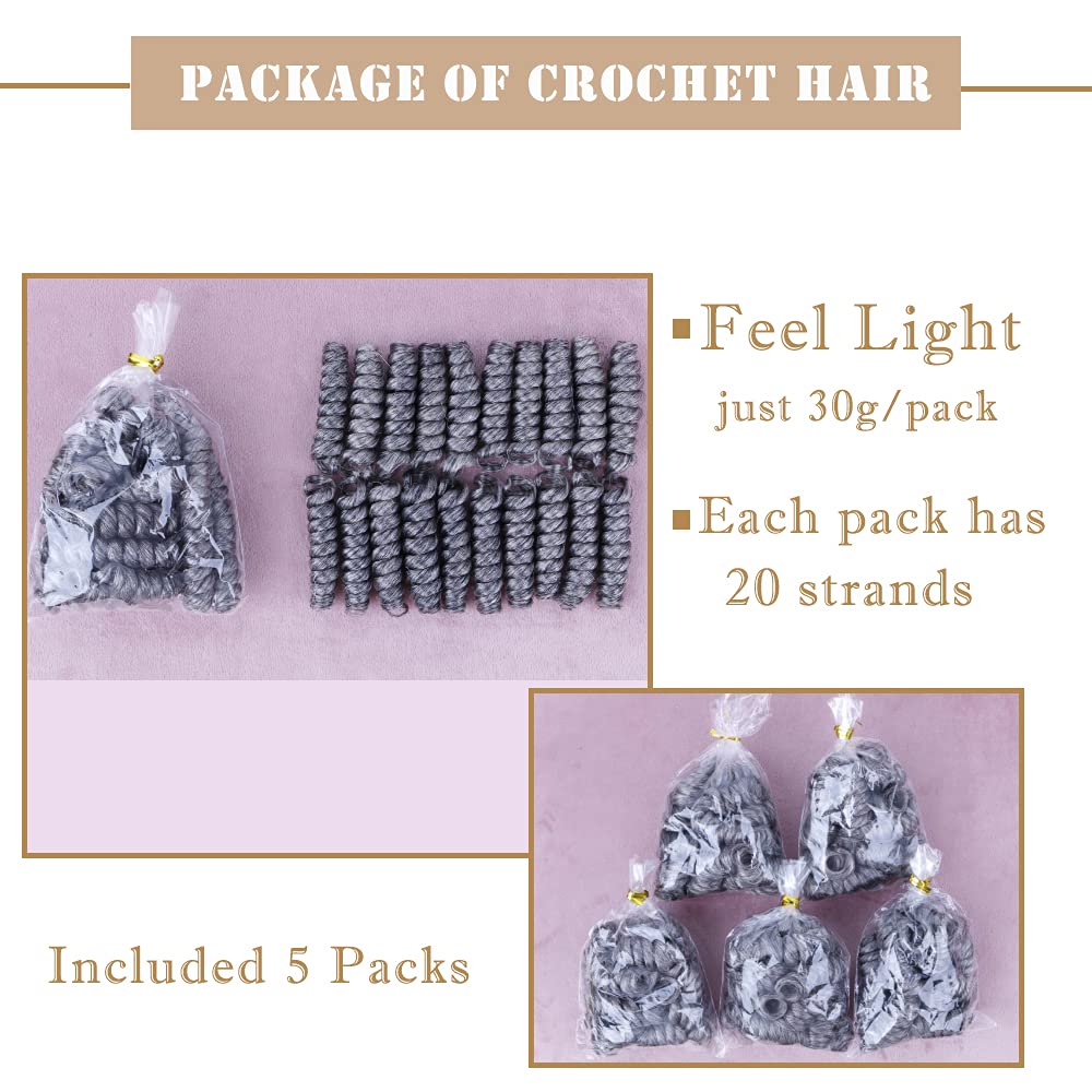 PHOCAS 5Packs 10'' Curl Short Crochet Hair Curly Crochet Braids for Women Grey Mix Black