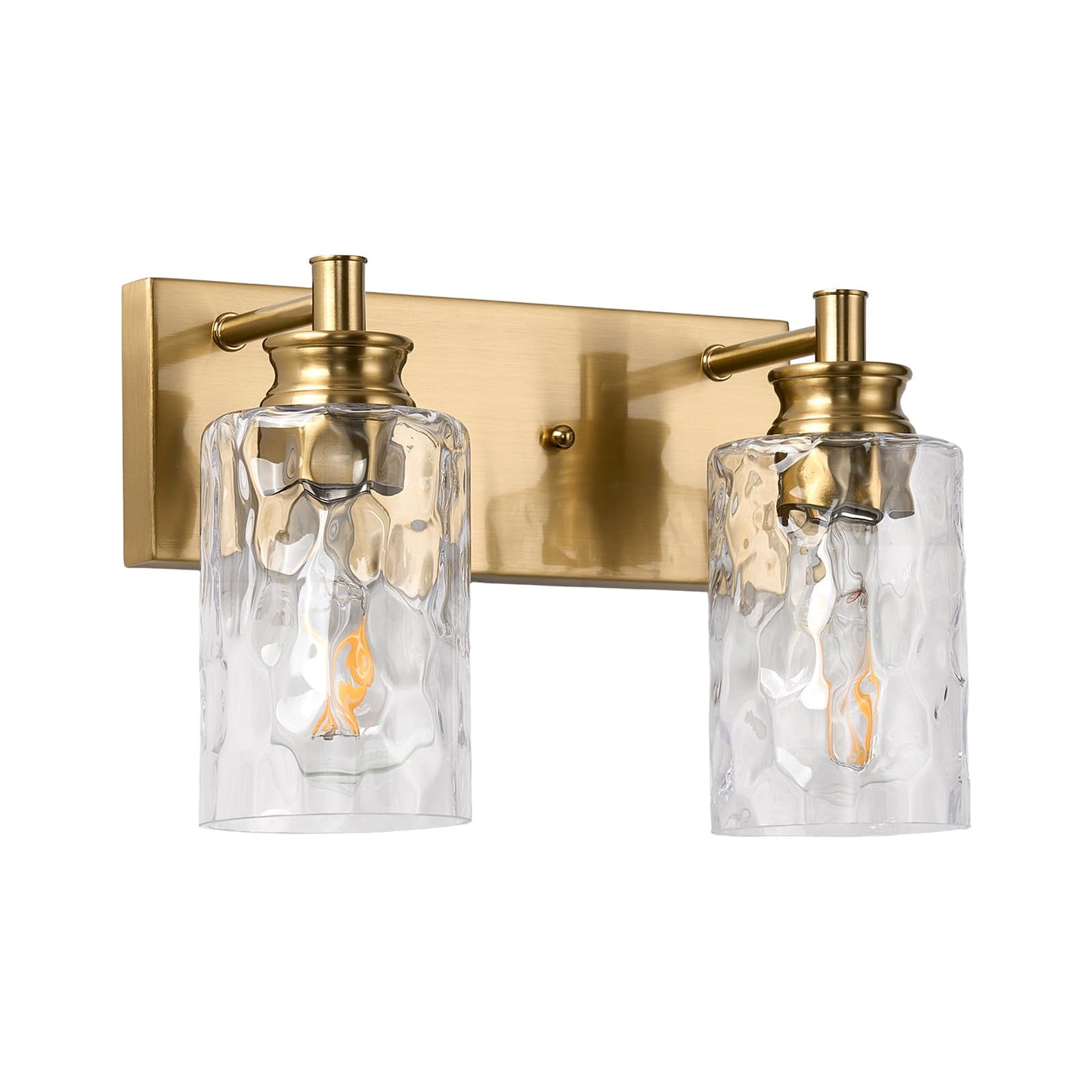 AMRUIPO 2 Light Bathroom Vanity Light Modern Brushed Gold Bathroom Light Fixtures Over Mirror with Hammered Glass Lampshade for Kitchen Hallway