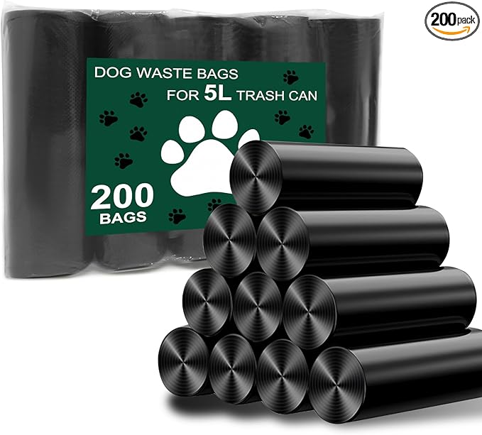 Dog Waste Bags 200 Pcs, Dog Waste Can Liners for 5L Dog Poop Trash Can Outside, 5 Pack Dog Poop Bags Rolls, Dog Poop Bags for Outdoor, Poop Bags for Dogs (200 PCS)