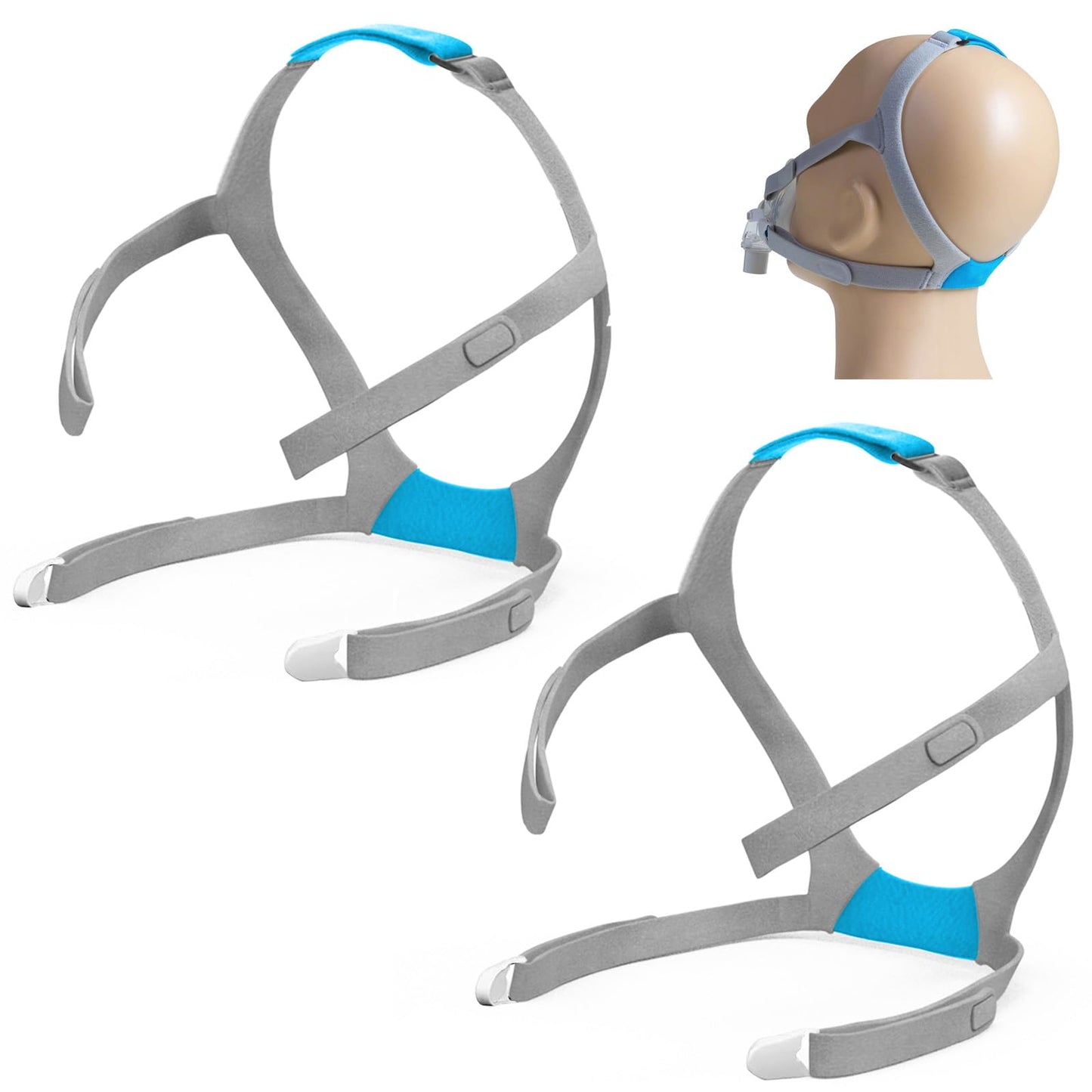 Tegneo 2-Pack Headgear Compatible with Airfit F30 CPAP Mask, Headgear Strap Replacement for F30, Adjustable Headband with 4 Clips, Medium