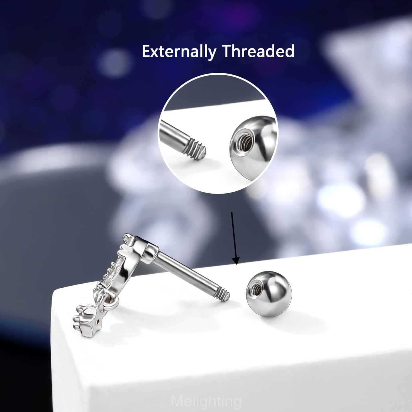 Melighting 16G Helix Earrings 316L Stainless Steel Tragus Stud Moon Clear CZ Cartilage Earring for Women Men Tragus Earrings Con