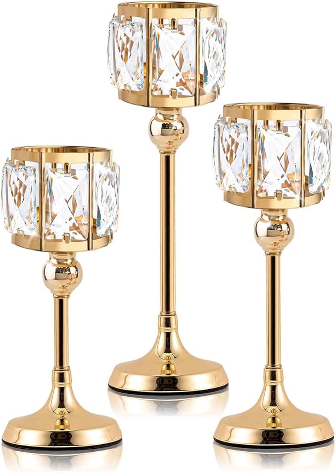 Set of 3 Cup Crystal Tealight Candle Holders, Centerpieces for Table Wedding Centerpieces Crystal Decorative Tealight Cand...
