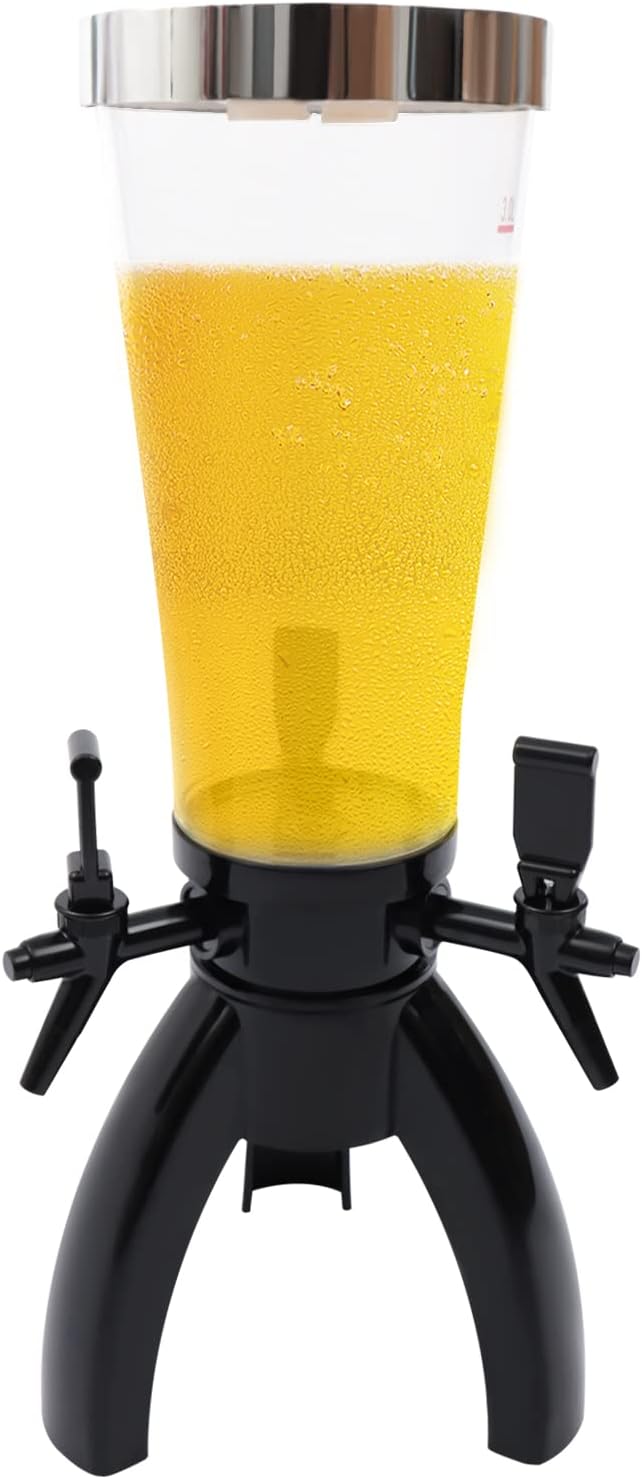 Spherical Beverage Dispenser Drink Tower,3L Beer Tower Dispenser,with 3 Taps and Freeze Tube,Easy to Clean, Party, Restaur...