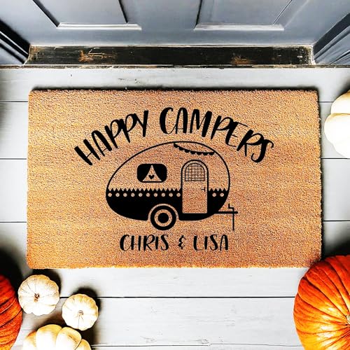WoodByStu Happy Campers | Camping Welcome Mat | Custom Door Mat | Personalized Doormat | Camper Decor | Camper Doormat | C...