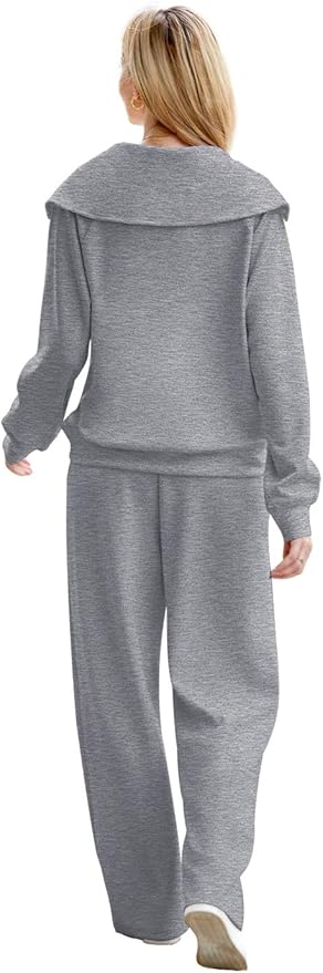 XIEERDUO Lounge Sets For Women 2025 Half Zip Sweatshirt And Wide Leg Sweatpant 2 Piece Outfits Sweatsuit Tracksuit