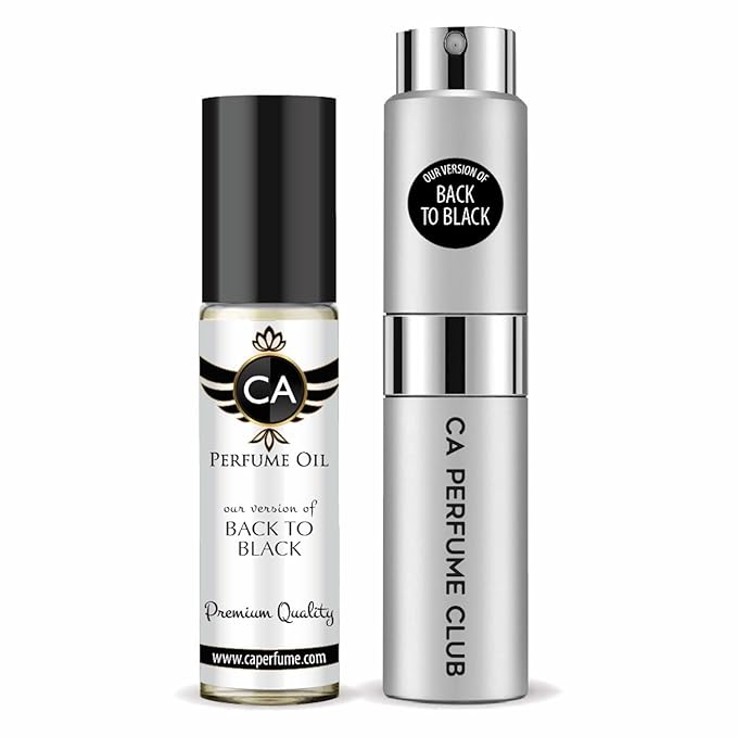 CA Perfume Duo Impression of Back To Black For Women And Men Perfume Layering Set Long Lasting Travel Size EDP + Body Oil Roll-On Bottle 0.27 Fl Oz+0.33 Fl Oz