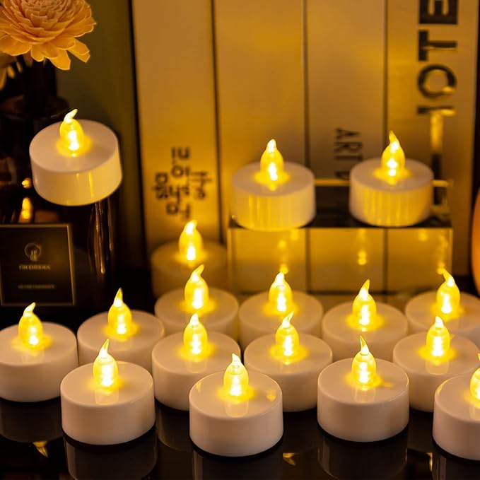 Nancia Tea Lights, 50PACK Flameless LED Tea Lights Candles, Flickering Warm Yellow, 200 Hours Battery-Powered Tea Light, I...