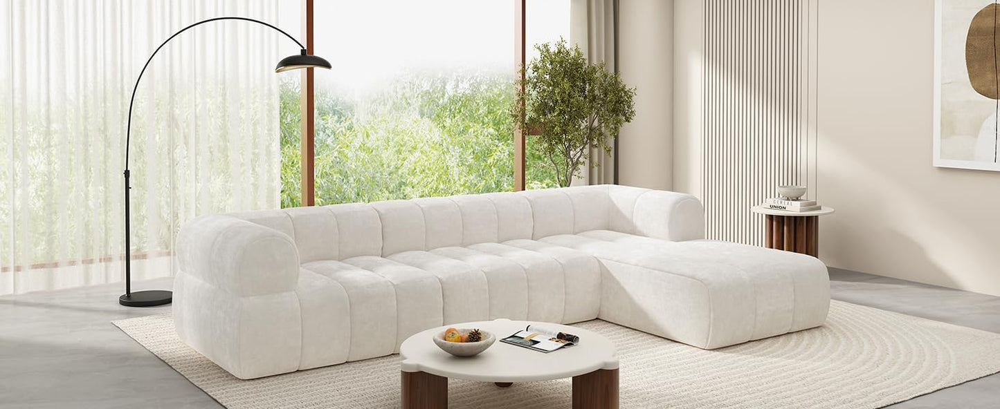 Christopher Knight Home Mania 122" Modular L-Shape Sofa Couch with Chaise Lounge, Modern Sectional Sofa Set for Living Room, Boucle Fabric Upholstered Cloud Couch with Deep Seat, Milky White