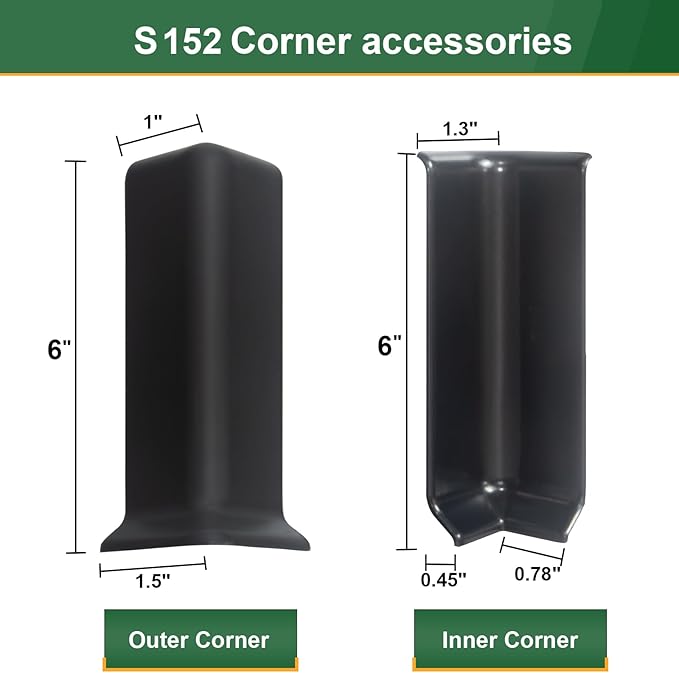 GAMZAU Baseboard Corner Blocks 6inch Height, Self Adhesive 3 Inside + 3 Outside Corners-Connector Between The Cove Base Wall Base Rubber Moulding Trim, Perfect Match for Our S152 Baseboard(Black)