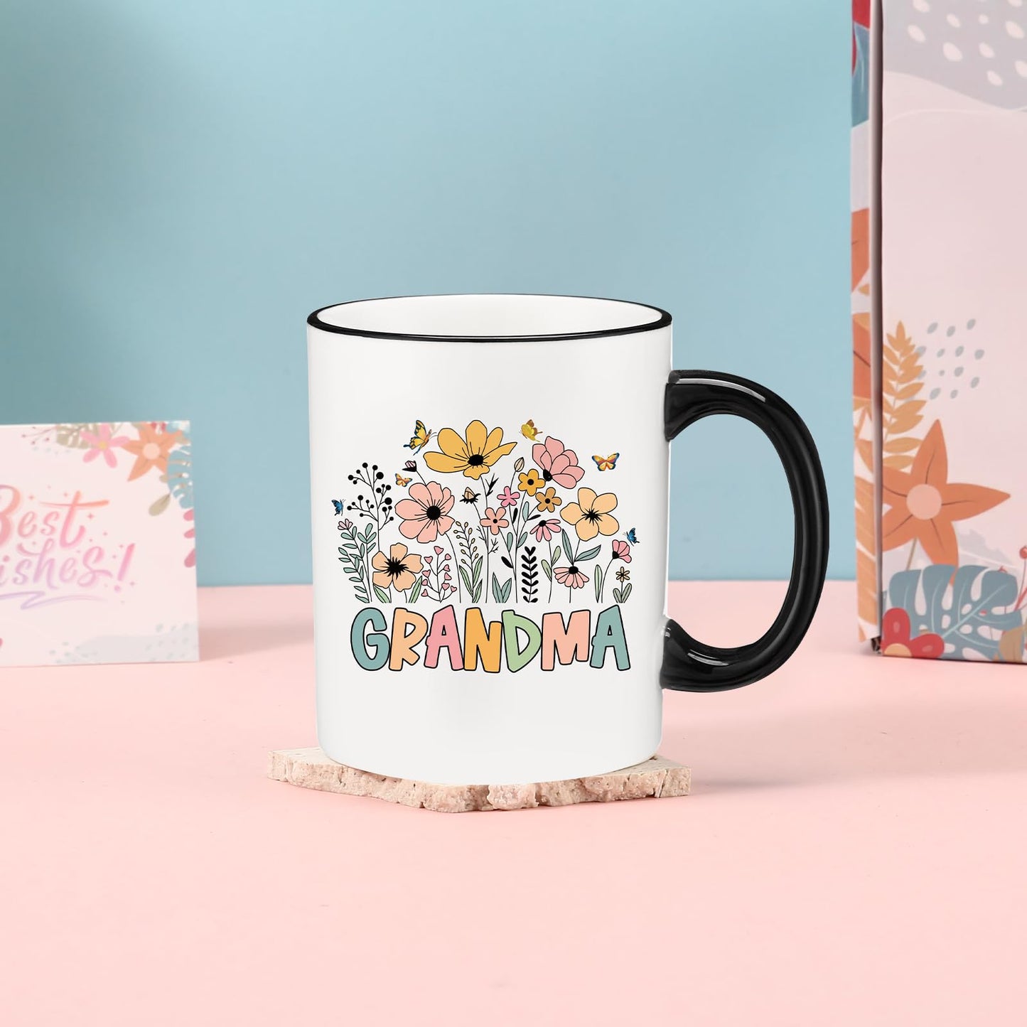 4MELLY Grandma Gifts Grandmather Birthday Gifts from Granddaughter Grandson Best Grandma Ever Coffee Mugs Gift Box Christmas Thanksgiving Ideas Gift for Grandmather