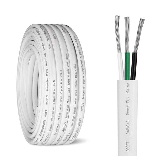Kimbluth 8 Gauge Triplex Marine Wire Tinned Copper Boat Cable, 30ft 8 AWG Standard USA OFC Oxygen Free Copper Wire for Automotive Boat Speakers Solar Outdoors