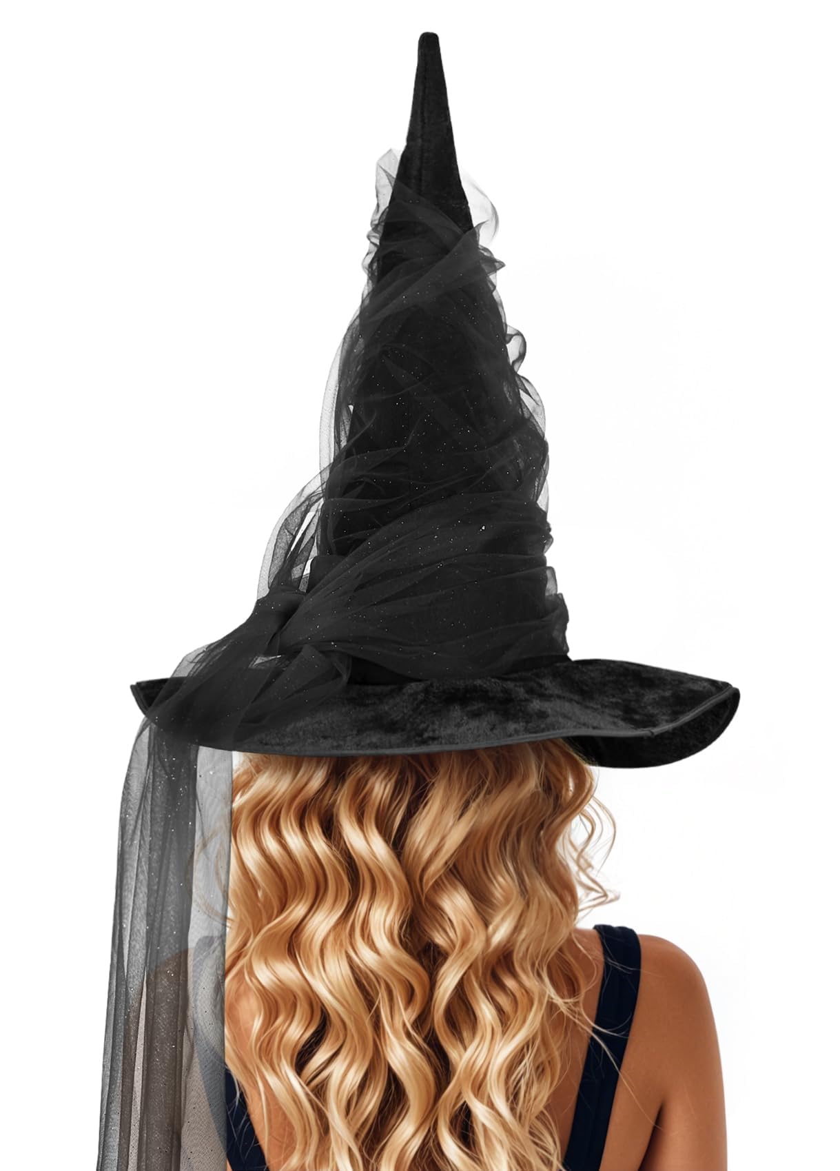 UQJE Women's Black Witch Hat Adult Mesh Witches Hat Halloween Costume-18in